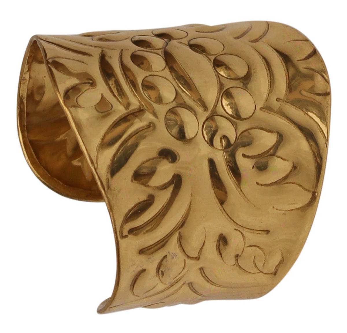 2.5” Golden Brass Cuff Bracelet with Floral Embossing - Formal Accessories / Jewelry / Gifts for Her - Buy in Bulk Wholesale
